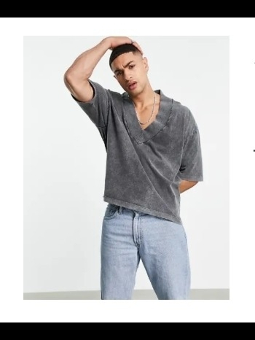 ASOS oversized Charcoal Short Sleeve V-Neck Shirt